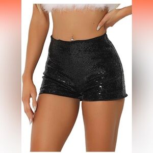 Allegra K Black Sequin High Waist Shorts size XS night out